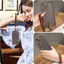 SOKAD for iPhone 13 Case, Cute Checkered Checkerboard Pattern Phone Case with Wrist Strap for Girls Women, Slim Soft Silicone Camera Protection Shockproof Case Cover, Brown