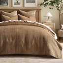EverGrace Luxury Velvet Quilt Set Queen Size 3 Piece, Soft Cross-Stitch Velvet Comforter Set with Pillow Shams, Lightweight Coverlet Bedspread Bedding Set for All Seasons, Tobacco Brown (Full/Queen (90" X 92"))