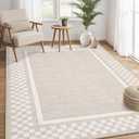 GarveeHome Area Rug 9x12 Living Room Rug Modern Bordered Soft Large Area Rugs for Bedroom Washable Checkered Dining Room Throw Carpet Non Slip Stain Resistant Geometric Rugs for Home Office, Beige