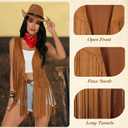 GERVAISE Womens Western Cowgirl Costume 70s Hippie Tassels Fringe Vest outfit Hat 5pcs, M