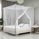 Canopy Bed Curtains One Side Opening Mosquito Net Canopy Netting Bed Drapes for Camping Home Outdoor Travel Dormitory(White,Twin)