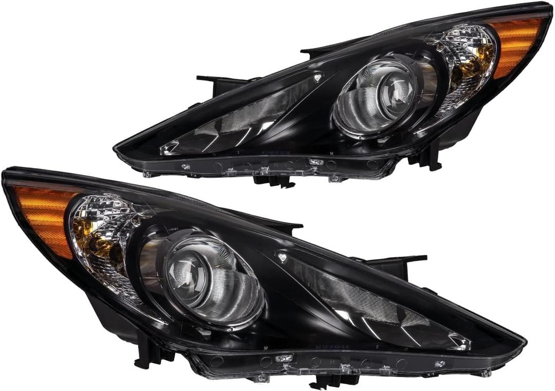 Torchbeam Headlight Assembly, Replacement For 2011-2014 Sonata GLS/Limited/SE (Except Hybrid), Headlight Assembly Black Set Lens Passenger And Driver Side 2pcs