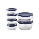 Anchor Hocking 6 PCS Glass Storage Containers with Lids (6 Glass Food Storage Containers & 6 Navy Blue SnugFit Lids)
