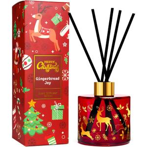 Xcleen Reed Diffuser Set, Gingerbread Joy Christmas Oil Diffuser with Sticks, Home Fragrance Reed Diffuser for Bathroom Office Shelf Decor, Scented Room Fresheners, Holiday Ideal Gift 6.7 Fl.Oz