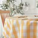 maxmill Round Checkered Tablecloth Spillproof Wrinkle Free Heavy Weight Gingham Table Cloth for Circular Table Buffalo Plaid for Buffet Banquet Parties Holiday Dinner 70 Inch Yellow and White