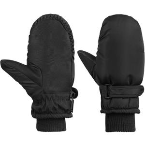 American Trends Toddler Winter Mittens Waterproof Boy Ski Gloves Warm Fleece Snow Mitten for Baby Boy Girl Cold Weather (S, Fits 2-4 years), Pure Black