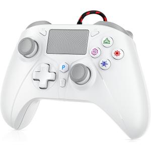 Dinosoo 10ft Wired for PS5 Controller, Compatible with PlayStation 5/PS4 and PC, with Hall Effect Joystick Turbo Programmable Back Button Multi-Touch Pad 3.5mm Headphone Jack (WHITE)