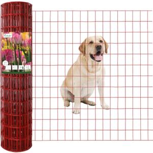 Red PVC Coated Welded Wire Fence 36 Inch x 50 Foot, 2 Inch x 3 Inch 16GA, Garden Border Fencing Roll Vinyl Coating Metal Wire Mesh for Yard Vegetable Plant Protection Poultry Netting