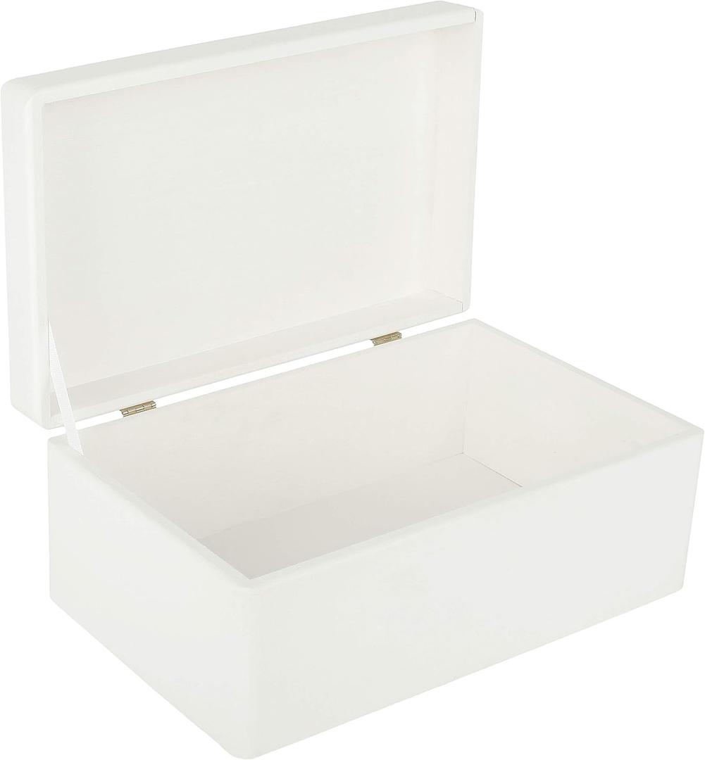 Creative Deco Large White Wooden Box Storage with Hinged Lid | 11.8x7.87x5.51in (+-0.5) | Keepsake Gift Box for Tool Dog Toy Kitchen Storage | ROUGH UNSANDED Wood Chest Trunk (L | No Handles)
