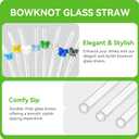8 Pcs Fashionable Glass Straws with Bow Charms, Shatterproof Cute Fun Clear Bent Straws, Includes 2 Cleaning Brushes, Perfect for Cocktails, Coffee, Wine, Juices and Bar Drinks (Bow)