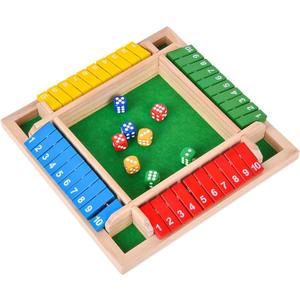 Shut The Box Game Wooden - Travel Board Game Small Size 8.6 Inch - Close The Box Dice Game - 8 Dice 10 Numbers