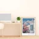 2 x Natural Oak Tropical Island Frame Wall Art, 12x16inch White and Blue Architectural Pink Flower Canvas Wall Printed Matter, Classic City Landmark Wall Decoration Office Bedroom Living Room