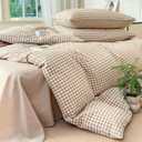 LifeTB Tan Gingham Comforter Set King Modern Style Beige Plaid Comforter Set 3 Pieces Soft Fluffy Grid Checkered Pattern Comforter with 2 Pillowcases Farmhouse Gingham Plaid Bedding Set King
