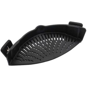 Silicone Drainer 9 x 3.5 inch Clip-on Pan Pot Drain Hands-Free Drainer Silicone Snap Strainer Kitchen Gadgets for Pots, Pans, and Bowls -Kitchen Colander (Black)