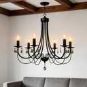 Black Chandeliers for Dining Room 6-Light Pendant Lights Modern Candle Chandelier with Brown Crystal Elegant Ceiling Lighting Fixtures Height Adjustable