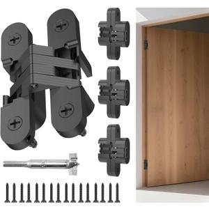 Invisible Hinges for Cabinet Doors - Completely Hidden 180Hinges,Concealed and Smooth Quiet Close(Black,0.51"-2.36",4Pack)