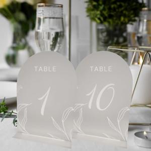 Frosted Acrylic Arch Table Numbers for Weddings  Set of 10 Table Numbers with Stands & Two Additional Signs Guest Book & Cards  Pack of 12- Elegant 5x7 Signs Perfect For Decoration, Receptions, Centerpiece, Party and Events