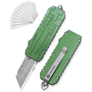 Aluminum Alloy Utility Knife with Clip, Box Cutter 10PCS Blades Replacement, Pocket Knife For Outdoor