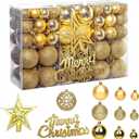 102 Christmas Balls Ornaments Set, Colorful Shatterproof Plastic Christmas Tree Ornaments, Reusable Christmas Decorations Set Xmas Tree Decor Holiday Party Decoration with Hanging Hooks (Gold)