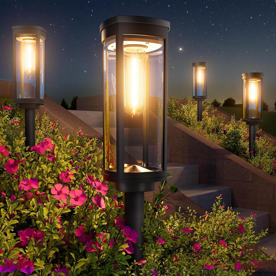 Bright Solar Lights Outdoor 6 Pack, Solar Pathway Lights Waterproof IP65, Auto On/Off Walkway Landscape Lighting, Long Lasting Outdoor Light for Walkway Landscape Path Yard Lawn Patio Decor (Warm White)