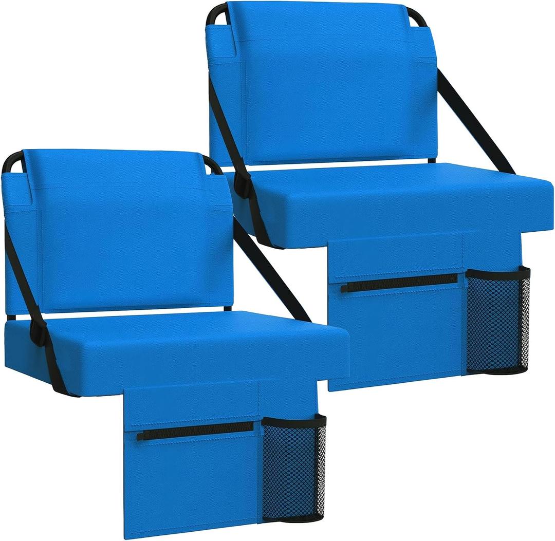 2pcs Stadium Seat for Bleachers with Back Support，Portable Bleacher Chairs with Back and Cushion，Includes Shoulder Strap and Cup Holder, 16.1 inches W x 11 inches L x 14 inches H