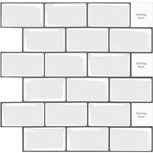 Peel and Stick Backsplash 10 Sheet Self Adhesive White Tiles 10 x 10 Inch Wall Sticker for RV Decor Kitchen Bathroom Laundry Room Trailer Camper Waterproof Wallpaper Removable Oil-Proof