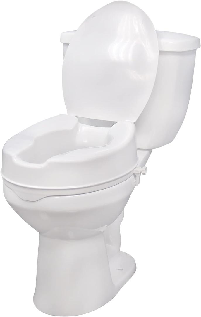 Drive Medical Raised Toilet Seat with Lock and Lid, Standard Seat, 4"