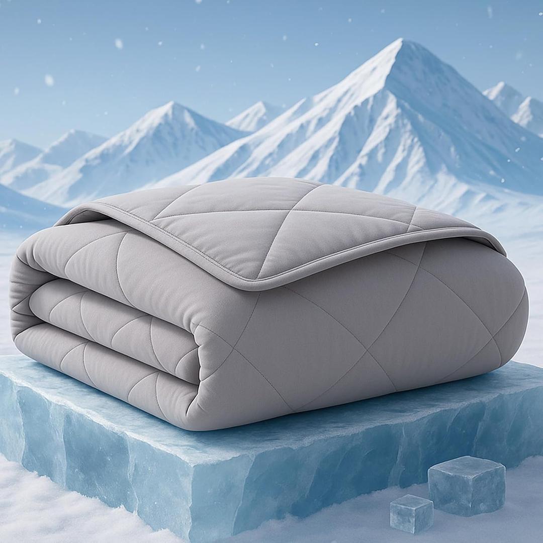 ZonLi Cooling Blanket for Hot Sleepers 50"x70", Q-Max 0.5 Lightweight Cool Touch Breathable Summer Blanket for Night Sweats, All-Season Cold Blankets, Mist Gray