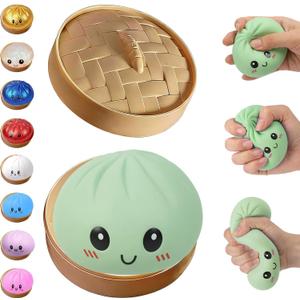 Glitter Dumpling Squishy,Dumpling Squishies,Glitter Dumpling Mystery Box,Colorful Dumpling Stress Balls Fidget,Jumbo Squishy Toy with Steamer Box,Soft Squeeze Decompression Dough (Green)