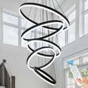 5-Rings Modern LED Chandelier Black Dimmable High Ceiling Chandelier for Dining Room with Remote Control for Foyer Living Room Entryway Staircase(D23.6, 3000K-6500K) (Medium)