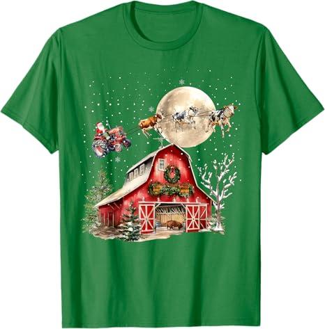 Funny Santa Claus Tractor Cows Farm Farmer Christmas Holiday T-Shirt S