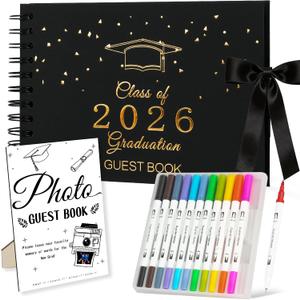 Graduation Guest Book 2026 - Class of 2026 Graduation Party Guest Sign and Photo in Book Memory, Scrapbook for High School Senior Nights Favor, College Grad Gifts, 6 x 8 Inch(Black)