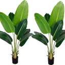 Artificial Bird of Paradise Plant 4Ft Fake Tropical Palm Tree with 8Trunks Faux Banana Leaf Trees in Pot for Home Indoor Outdoor Office Modern Decor Housewarming Gift（2Pcs）