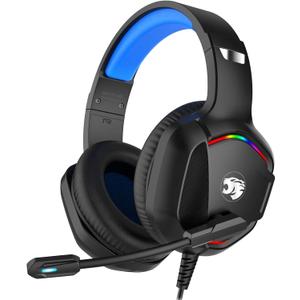 Gaming Headset with Microphone for Pc, Xbox One Series X/s, Ps4, Ps5, Switch, Stereo Wired Noise Cancelling Over-Ear Headphones with Mic, RGB, for Computer, Laptop, Mac, Nintendo (Blue)