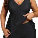 Aqua Eve Plus Size Swimsuits with Shorts Two Piece Tankini for Women Flowy Bathing Suits Athletic Swimwear Black 20W : Clothing, Shoes & Jewelry