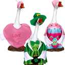 3 Set Valentine's Day Porch Goose Outfits 23 Inch St. Patrick Cement Goose Clothes Seasonal Holiday Duck Costume Set for Valentine's Day St. Patrick Easter Garden Yard Lawn Statue Decor