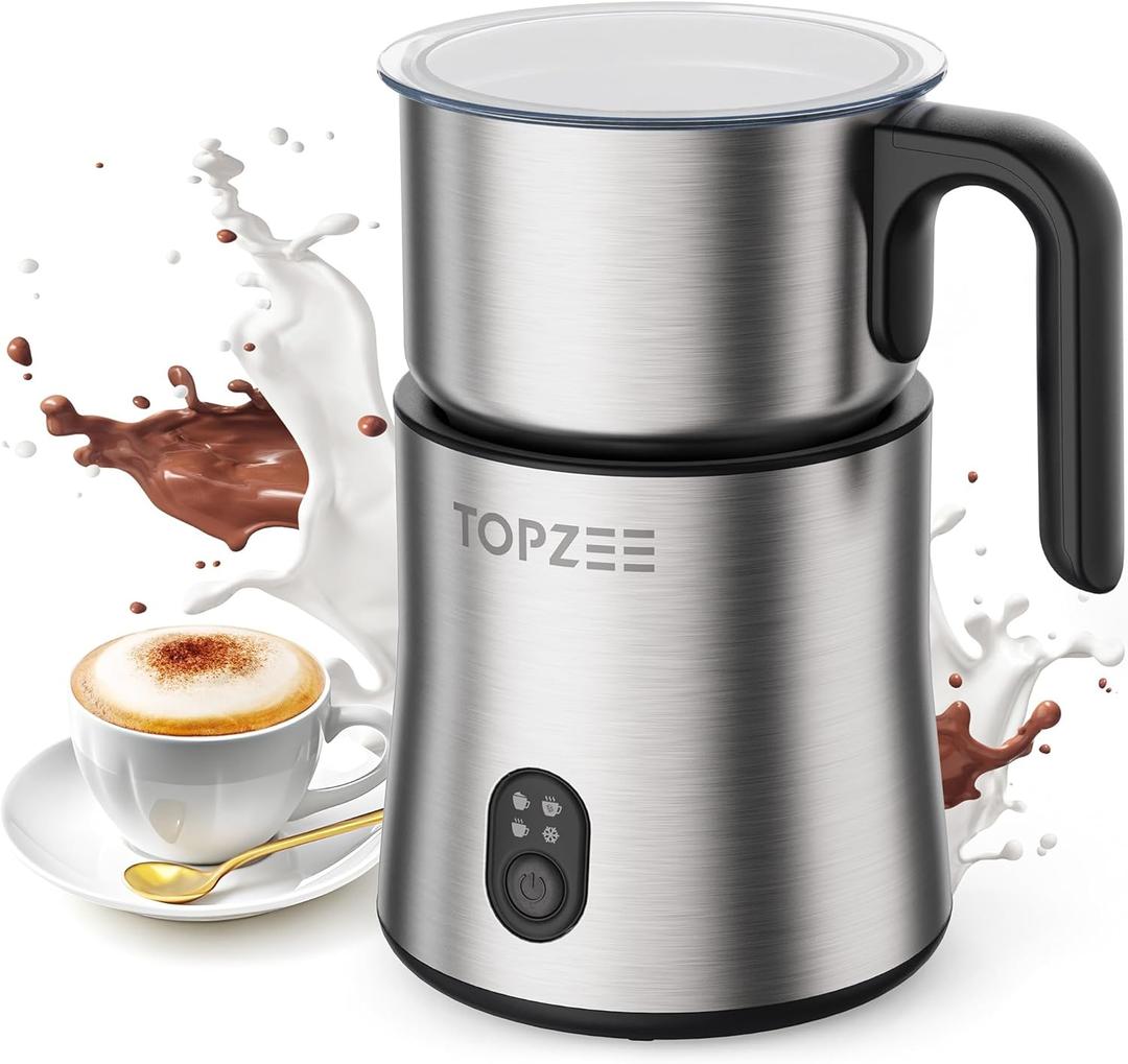 Topzee Electric Milk Frother and Steamer 4-in-1, 16.9oz/500ml Large Capacity, Frother for Coffee with Warm/Cold Foam, Warm Milk & Hot Chocolate for Latte, Cappuccino (Silver)