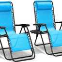 Zero Gravity Chairs Set of 2, Adjustable Lounge Chair Outdoor Recliner, Folding Reclining Lawn Chair, Anti Gravity Chair with Pillow & Cup Holder for Pool Camping Sunbathing Beach Patio (Sky Blue), 2pcs