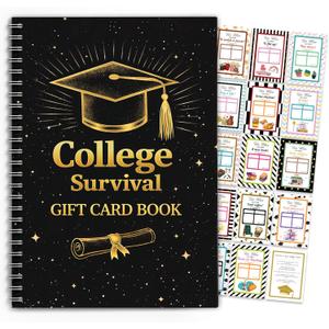 College Gift Card Book 2026, Graduation Money Holder, Black Gold Spiral Bound Design for Leaving Home Students, College Survival Kit, High University School Care Package Cash for Teens, Girls, Boys