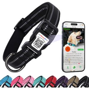 Dog Collar with QR Code, Reflective Pet Collar, Soft Neoprene Padded & Safety Locking Buckle Adjustable Dog Collar for Large Dogs(Black,L)
