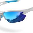 DEAFRAIN Polarized Sports Sunglasses for Men Women Cycling Running Fishing Glasses TR90 Unbreakable Frame UV Protection Z87 (Bright White/Blue Frame/Ice Blue Revo Lens)