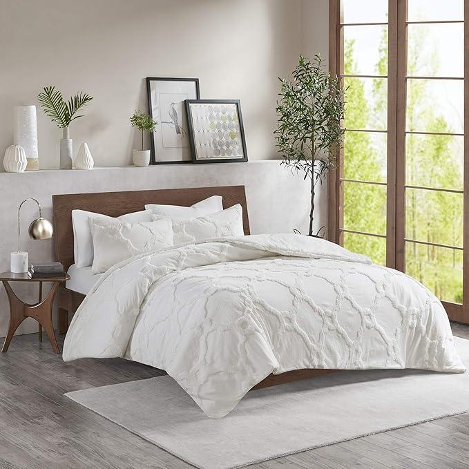 Madison Park Tufted Chenille 100% Cotton Duvet Modern Luxe All Season Comforter Cover Bed Set with Matching Shams, King/California King(104"x92"), Ogee Off White 3 Piece ( Madison Park Tufted Chenille 100% Cotton Duvet Modern Luxe All Season Comforter Cover Bed Set with Matching Shams, King/California King(104"x92"), Ogee Off White 3 Piece)