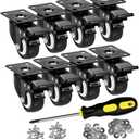 2" Caster Wheels Set of 8, Heavy Duty Casters with Brake, No Noise Locking Casters with Polyurethane (PU) Wheels, Swivel Plate Castors Pack of 8