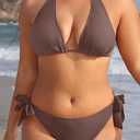 Women Plus Size Bikini Set Two Piece Sexy Swimsuit Tie Side Halter Bathing Suits (Brown, L)