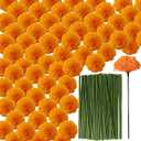 101PCS Marigold Flower Heads Bulk, Silk Marigold with Stems Artificial Flowers for Diwali Home Decor Day of The Dead Wreath Garland