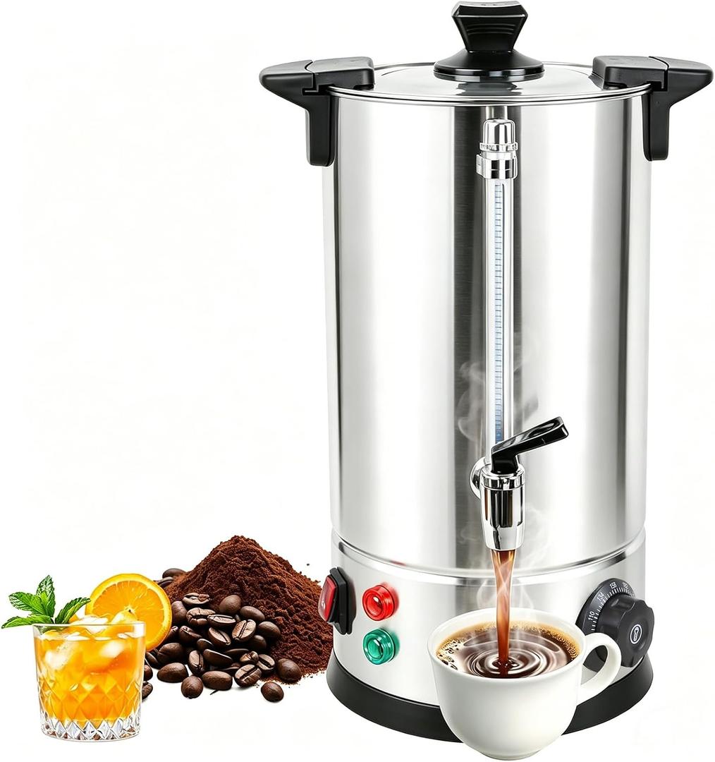 2.6 Gal Commercial Coffee Urn, 70 Cups/10L Stainless Steel Large Coffee Dispenser, 1000W Coffee Maker Urn With Double Wall, For Quick Brewing, Stays Hot for Tea & Beverage at Events & Catering