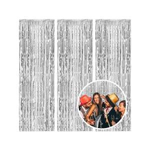 Colorfast FOIL Fringe Curtain Backdrop for Birthday, Graduation Celebration, Bachelorette, Valentines Party Celebration, Event Decoration (Color Silver)