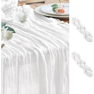 Wokceer Cheesecloth White Table Runner Valentine's Day 2Pack 10FT Ivory Boho Gauze Cheese Cloth Table Runner for Party Easter Rustic Sheer Runners for Baby Bridal Shower Wedding