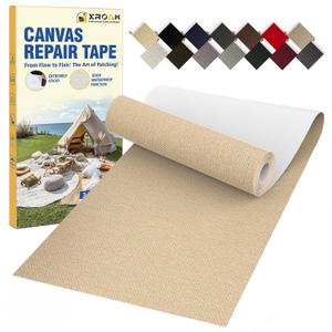 Canvas Repair Tape, 3.2 x 63 Inch Waterproof Heavy Duty Fabric Tape for Furniture, Self Adhesive Canvas Repair Patches for Boat Covers, Sofas, Tents, Louge Chairs, Canopy, Awning Khaki