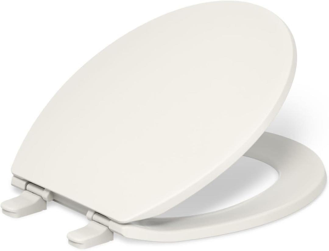 KOHLER K-4775-96 Brevia Round Toilet Seat with Quick-Release Hinges And Quick-Attach Hardware For Easy Clean, Biscuit